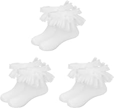 Baby Girl Lace Bow Socks White Ruffle Cotton Socks for Kids Toddler 1-9 Years 3 Pairs