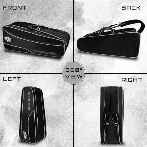 Image of WHACKK Vanguard Tennis & Badminton Bag | Large 3 Zipper Compartment Racket Kit Bag | Lightweight Sports Bag for Practice; Matches & Travel (Black Grey)