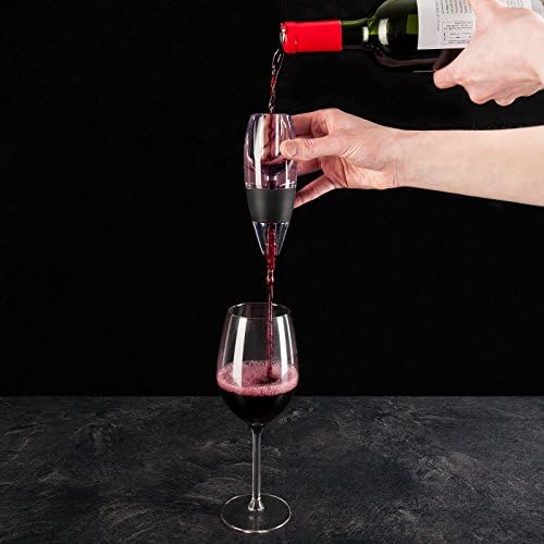 Savisto Wine Aerator | Acrylic Wine Breather, Pourer and Filter with Display Stand - Black
