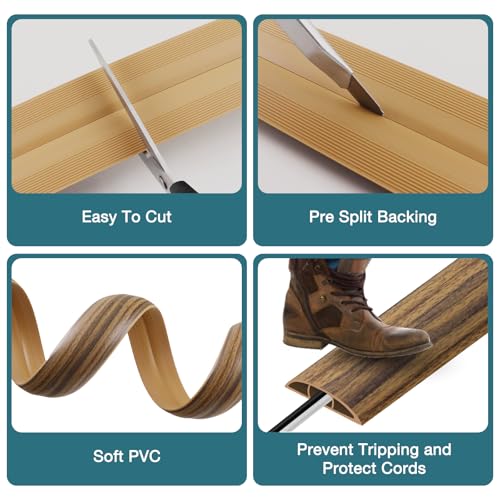 Image of Floor Cord Cover, Cable Protector, 0.63W x 0.31H inches, Wire Cover for Extension Cords, Floor Cable Covers Prevent Cable Trips (Wood Smoked Brown, 50-3.3 Feet)