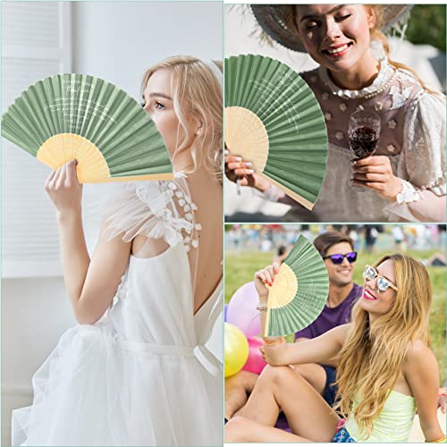 Unittype 100 Pcs Folding Fans For Wedding Guests Bamboo Folded Hand Fan Thank You Fan For Wedding Favors Vintage Silk Handheld Fans For Bridal Shower Decorations (Sage Green, Simple Style) #TOP5