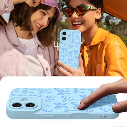Image of Designed for iPhone 17 Case, Cute Bowknot Bow Tie Pattern Liquid Silicone Phone Case, Slim Soft TPU Protective Cover for Women Girls, Light Blue
