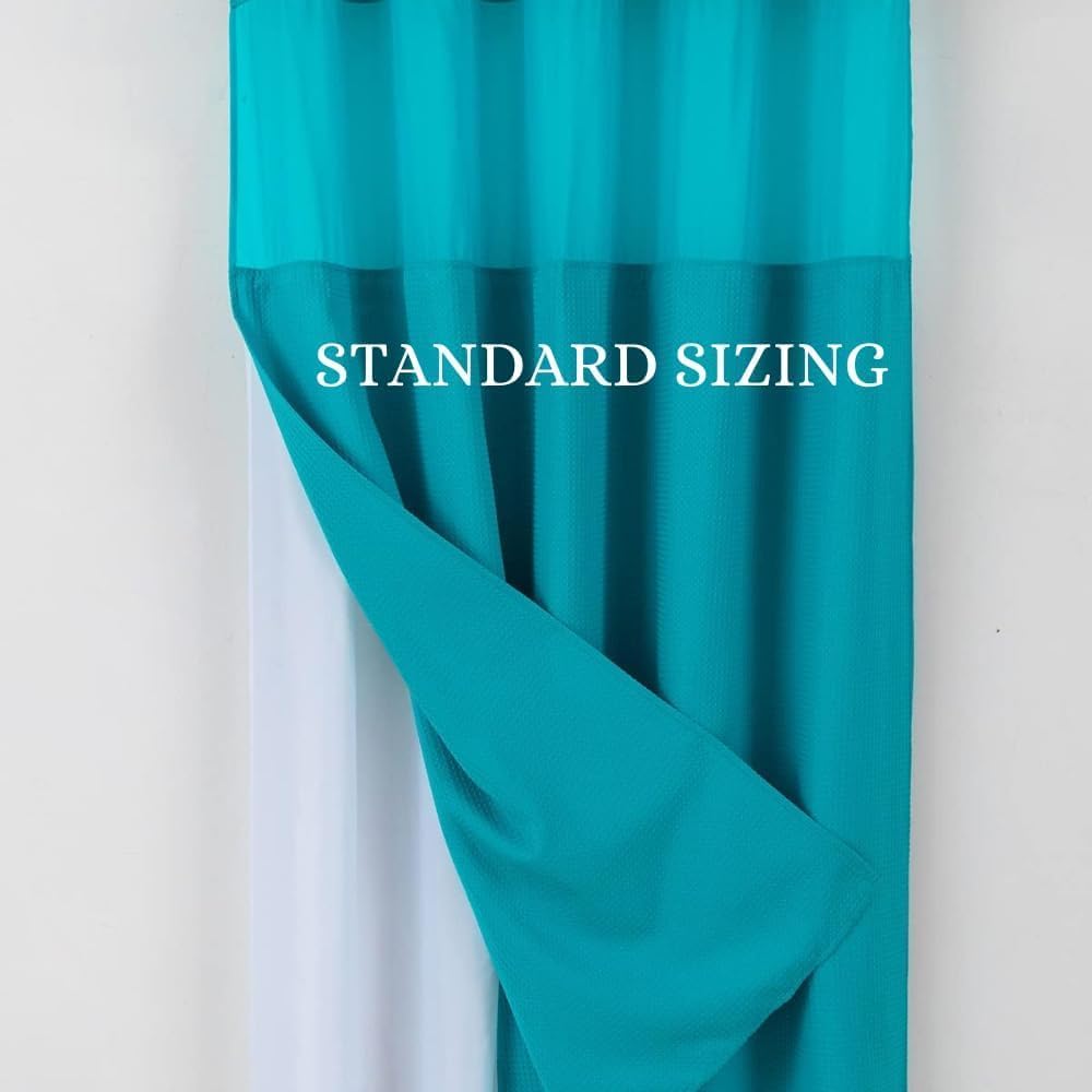 WPM No Hooks Required Shower Curtain with Snap-in Liner Waffle Weave Design, Hotel Grade Style Waterproof & Washable, Mesh top Window Easy Snaphook Bathroom Teal Curtains (54"x80" W/Liner, Teal)