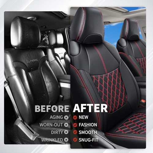 Image of Huidasource Custom Fit RAV4 Front Seat Covers, Waterproof Interior Car Seat Accessories Fit for 19-24 Toyota Rav4 XLE LE XLE Premium Limited(Not for Hybrid /Adventure /TRD Off-Road /Prime, Black&Red)