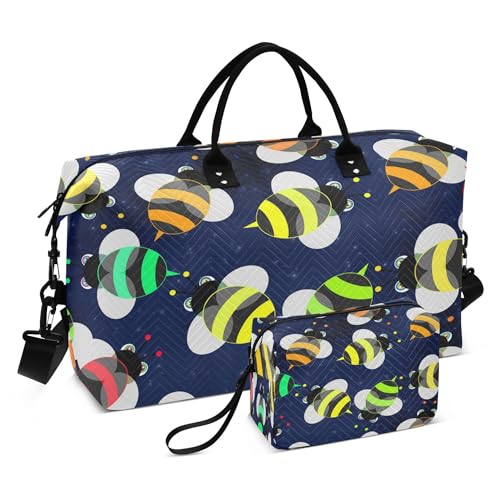 Grande borsone da viaggio borsa da palestra da notte con cinghia regolabile multifunzionale con api colorate Multi 1 size