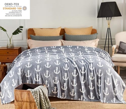 JML Cobertor de pelúcia, 300 g/m² super macio e quente estampado de flanela para sofá e sofá (âncora
