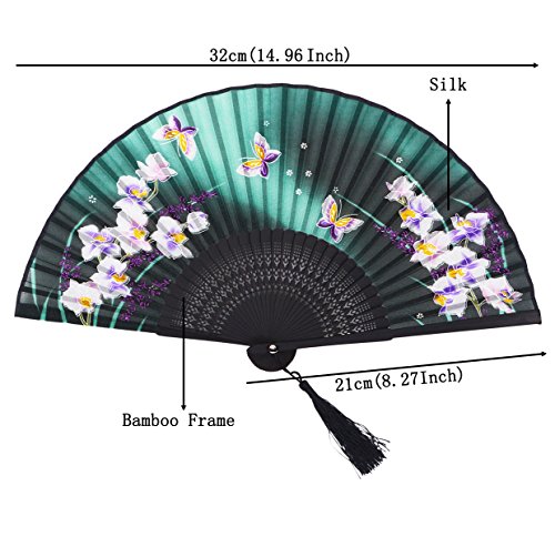 Amajiji 8.27" Women Folding Fan Hand Fan,Chinease/Japanese Vintage Retro Style NQE (HQJ-1001)