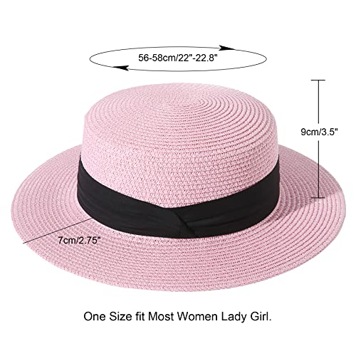 Image of Lanzom Sun Hats for Women Wide Brim Straw Boater Hat Foldable Packable Beach Hat for Summer Fit Size 6 8 /7-7 1 /4