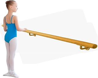 Ballet Barre Single Bar 6 FT Long 2.0” Diameter Gold, Kid Adults Open Bracket Wall Mounted Fixed Height Wooden Ballet HomeStudio Ballet Bar, Dance Bar, Stretch Bar, DancingStretching