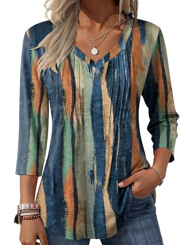 Zeagoo Women's Clothing Fashion Dressy Casual Striped Blouses Loose V Neck Tunic Shirts Work Clothes