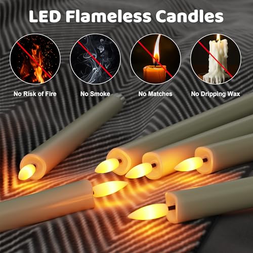 Image of Flameless Taper Candles Battery Operated, Ivory LED Candles with Flickering Flame, 10.23 inch Plastic Electric Candlesticks, Remote Control & Timer for Home, Wedding, Christmas Decoration (Set of 8)