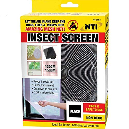 Nti Black Window Insect Screen Transparent Mesh Velcro Screen (Black)