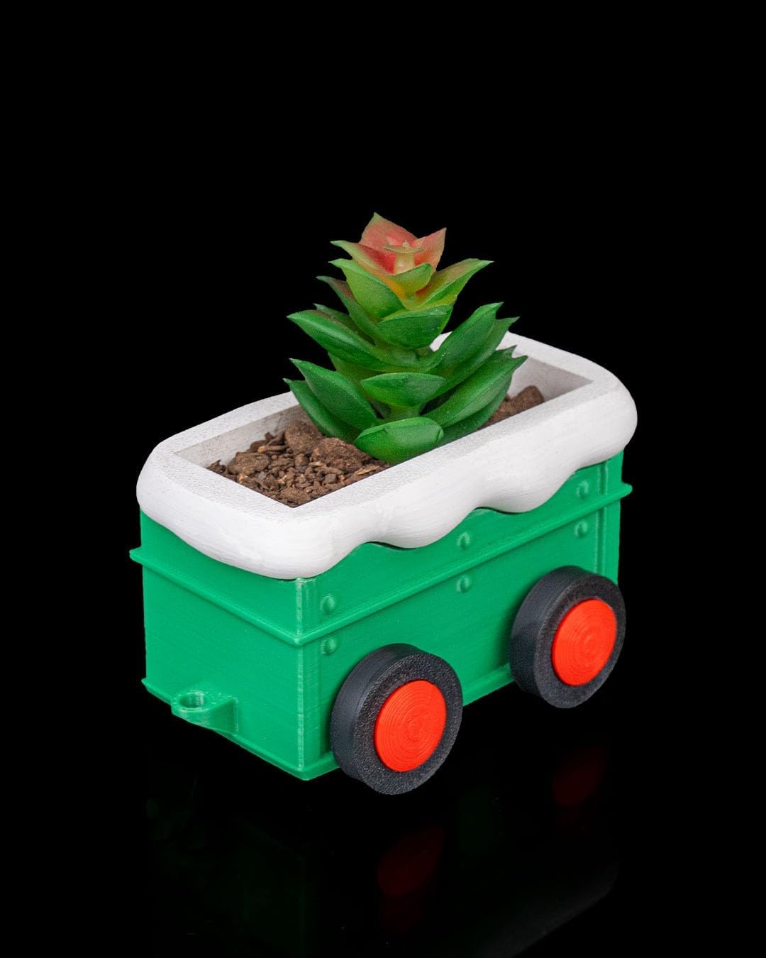 Christmas Photo Display Train Set, Red and Green Holiday Decoration with Snow Effect, Santa Engine and Gift Cars
