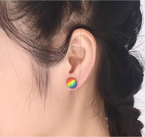 Stainless Steel Rainbow Striped Round Dot Stud Earrings For Men Women, Gay And Lesbian Lgbt Pride Jewelry Earrings #TOP6