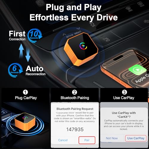 Image of 2026 Wireless CarPlay Adapter for iPhone & Android Wired to Wireless CarPlay & Android Auto Plug and Play Fast Auto Reconnect Stable Control Compatible for iOS 10+ & Android11+