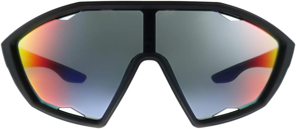 Prada Sports PS 10US - DG09G1 Sunglasses ACTIVE BLACK RUBBER w/DARK GREY MIRROR BLUE/RED 30mm