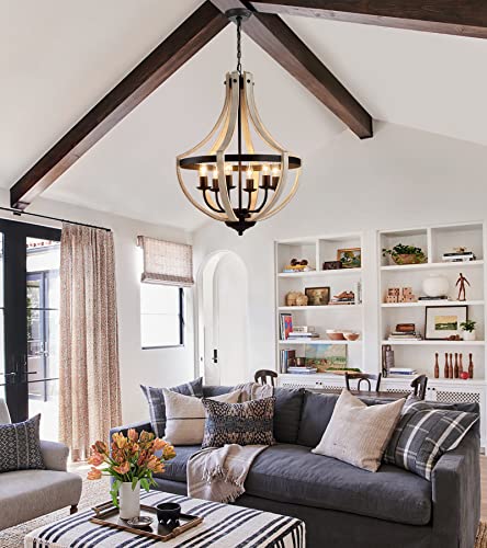 Meixisue Farmhouse 6-Lights White Birch+Black Antique Metal Chandeliers Pendant Light Fixtures For Hallway Foyer Living Room Dining Room Kitchen Ul Listed #TOP2