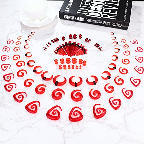 Ubjuliwa 102Pcs Ear Stretching Kit 14G-00G Ear Gauges Expander Set Acrylic Tapers Plugs Silicone Tunnels Horseshoes Taper Spiral Tapers Gauges For Ears Body Piercing Jewelry #TOP1