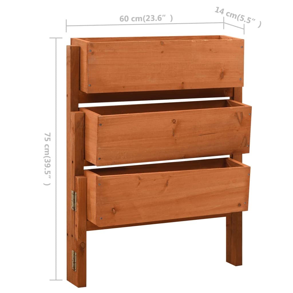 Pflanzkübel Klappbar aus Massivholz Tanne - 3-Stufige Pflanzentreppe für Garten Balkon und Terrasse - Blumenständer Outdoor Orange - 60x14x75 cm Pflanzgefäß für Blumen und Kräuter