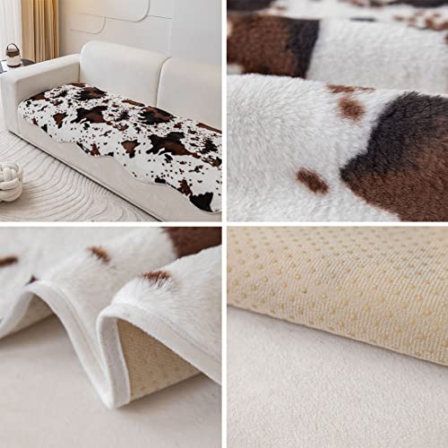 Vctops Cow Print Faux Fur Sofa Couch Cover Non-Slip Shaggy Plush Area Rugs Super Soft Plush Fuzzy Fluffy Sofa Slipcover Furniture Protector Carpets For Living Room Bedroom (Coffee,31"X70") #TOP6