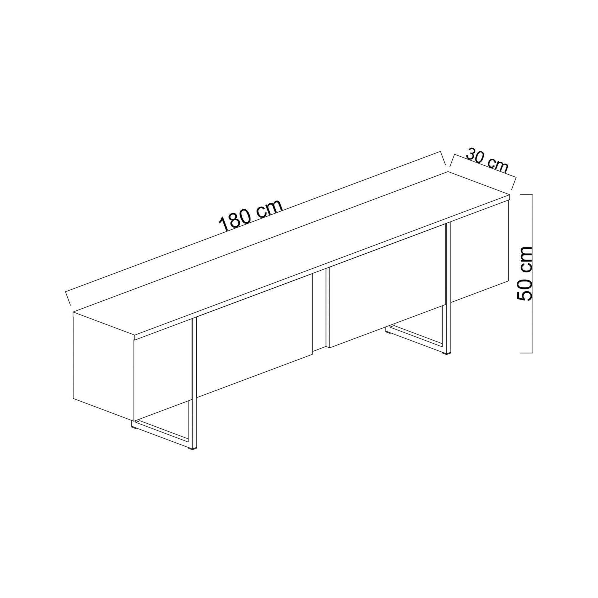 Dmora - Meuble TV Centaurus, Buffet de Salon, Armoire Basse pour TV, Base Murale de Rangement, 180x30h50 cm, Blanc et Or