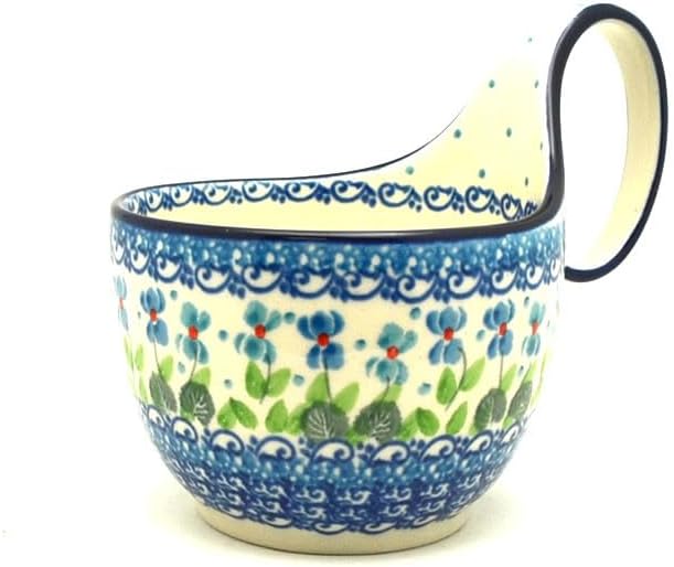 Polish Pottery Loop Handle Bowl - Dutch Iris