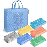 Picture of Bulkhunt 12 Pcs Foldable Shopping Bags Printed Bag with Handle for Grocery Vegetable Household Gift