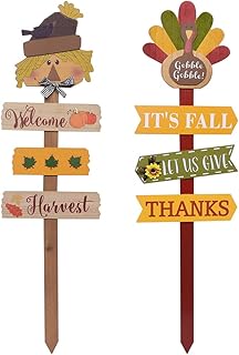 MEETYAMOR Thanksgiving Decorations Outdoor, Fall Decorations for Home, 35 inches Wood Decorative Garden Stake with Scarecr...