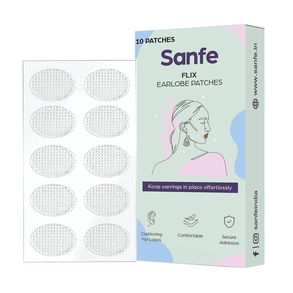 Sanfe Invisible Earlobe Patches For Pierced Ears Hide The Look of Torn or Stretched Piercings - Protect Ear Lobes from Tearing - Pack of 10