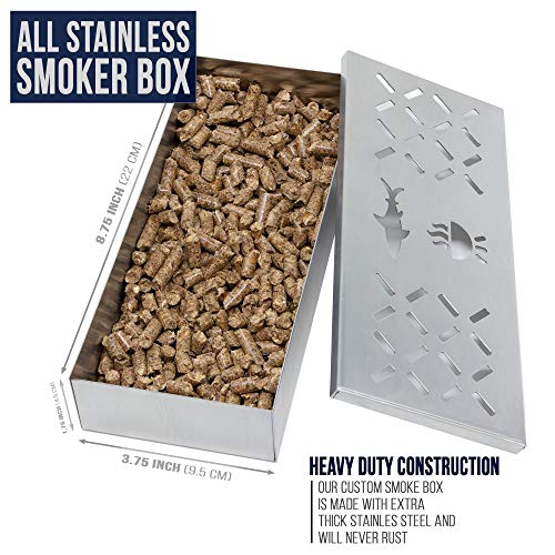 Smoker Box for Gas Grills and Charcoal Kettles - Works with All Pellets and Wood Chips - Professional BBQ Smoke Flavor from Propane or Electric Grilling