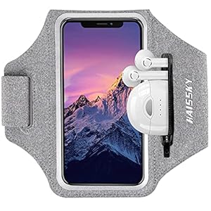HAISSKY Running Armband with Earbuds Bag Sports Phone Armband for iPhone 14 Pro Max/13 Pro/13 Pro Max/12/12 Pro/11/XS/XR/X/8 Plus Sports Phone Holder Case with Zipper Pocket for Phones up to 6.7″