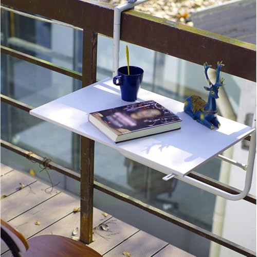 Tavolo da balcone da appendere, pieghevole, per ringhiere, ringhiere, ringhiera, in metallo, altezza regolabile, salvaspazio, piano pieghevole