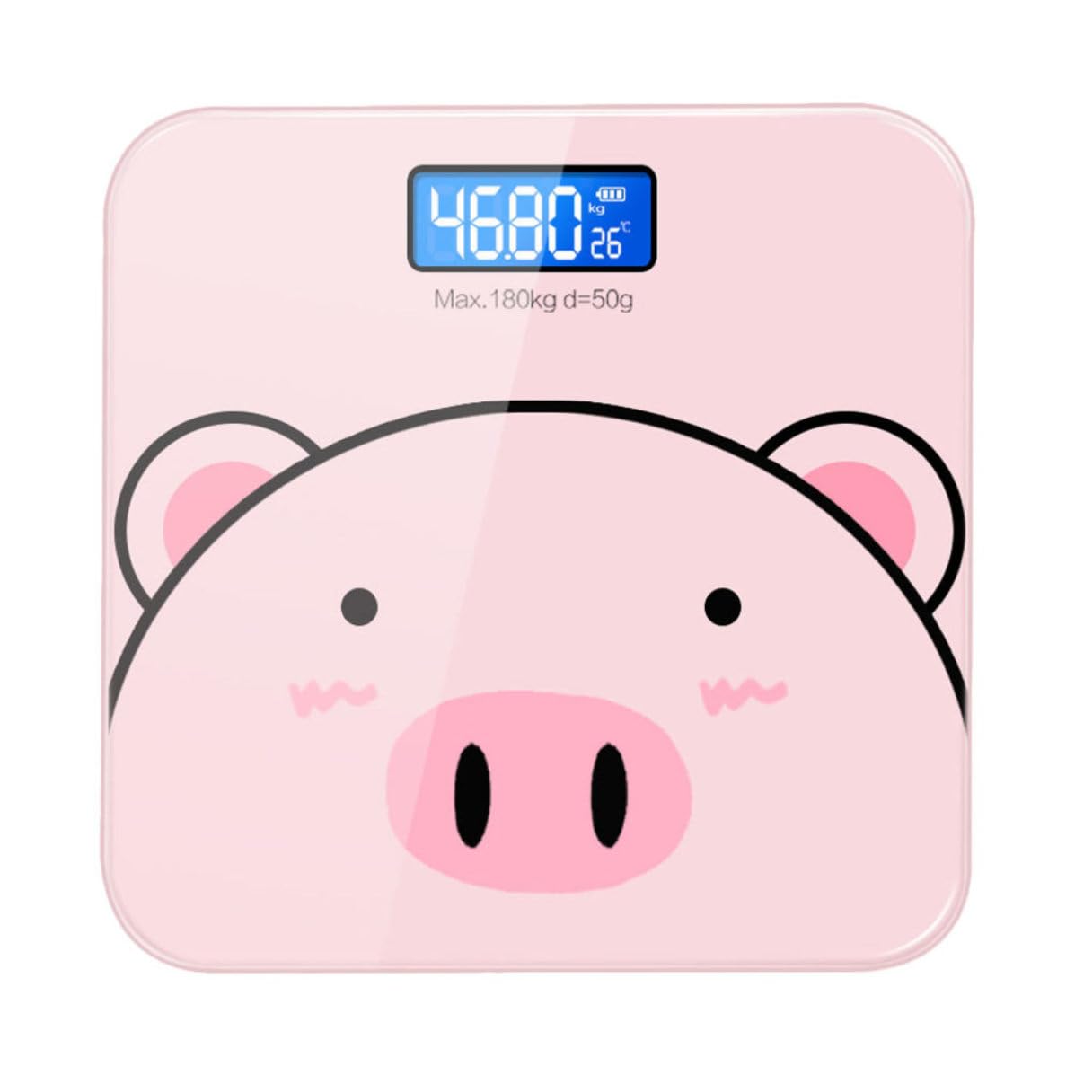Báscula de Peso Corporal de Dibujos Animados Rosa de Vidrio Templado | Pantalla Lcd Nocturna de Alta Definición, Capacidad 0,2-180kg, Uso Doméstico Práctico