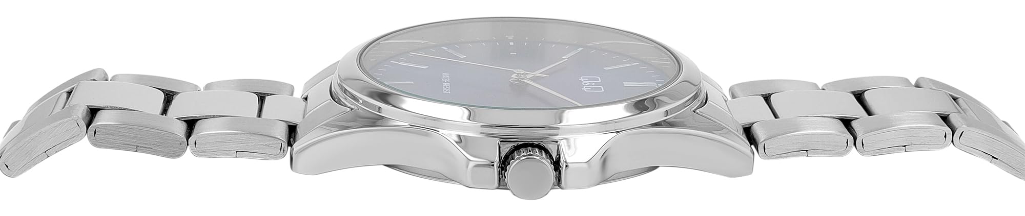 Q&Q Herren-Uhr Edelstahl Gliederarmband 3 Bar Analog Quarz (silberfarbig blau 1)