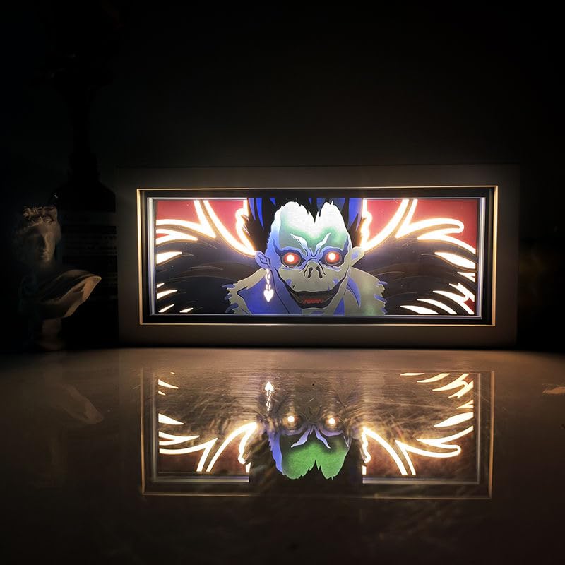 Zhongkaihua Death Note Light Led Lamp Anime Light Up Box, Death Note Ryuuku Figure Art Papercut Table Lamps Light Frame Desk Decorations Gifts