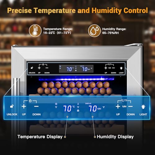Image of Electric Cigar Humidor,15 Inch Upgraded Large Capacity Electric Cigar Cabinet with Powerful Compressor, Digital LED Screen, Safety Lock,Smart Temperature Control