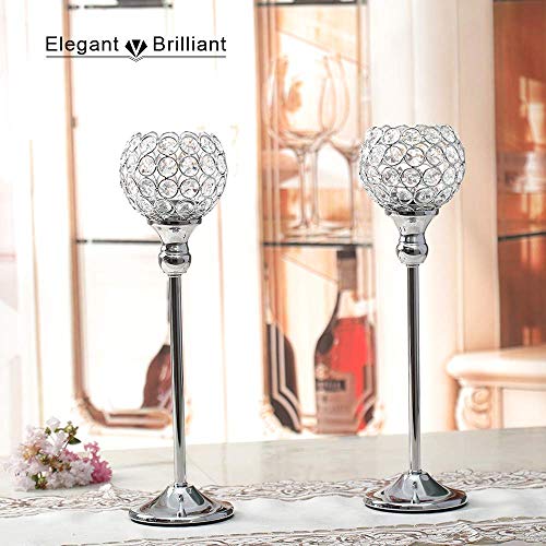 Vincigant Silver Crystal Pillar Candle Holders Set Of 2,15Inches Tall Coffee Table Decorative Centerpiece For Wedding Halloween Candlelight Dinner Vases #TOP1