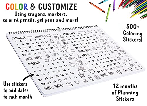 Tiny Expressions - Undated Coloring Calendar For Kids (12 Months Undated - 11" X 17") | Wall Calendar For Home Or Classroom Use | School Supplies For Kids Of All Ages To Plan, Organize And Track The Year… #TOP3