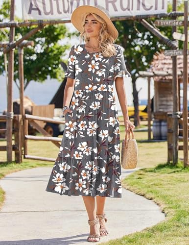 Image of Zeagoo Womens Summer Dresses 2026 Casual Midi Dress Flowy Sundress Ruffle Short Sleeve Tiered Dresses A Line Boho Dress