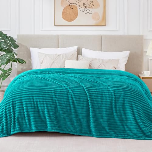 Image of BEDELITE Fleece Blanket Queen Size - 3D Ribbed Jacquard Soft and Warm Decorative Fuzzy Blankets - Cozy, Fluffy, Plush Lightweight Throw Blankets for Couch, Bed, Sofa(Blue, 90x90 inches)