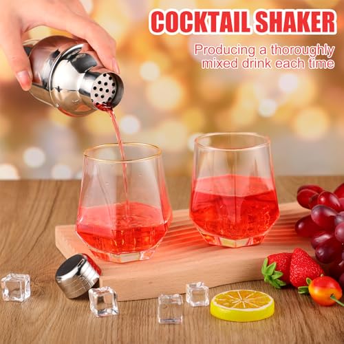 Nitial 9 Pcs Bar Cocktail Shaker Professional Stainless Steel Martini Drink Mixer Built-in Strainer for Bartending No Leaks Boston Shaker for Bar Party Drink Tool(Silver,8 oz) - Thumbnail 4