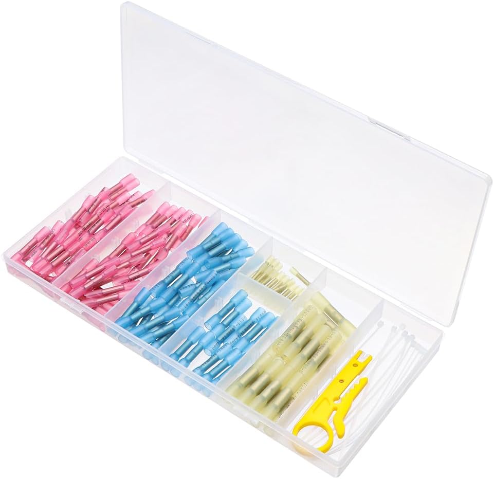 135pcs Solder Seal Wire Connectors, Butt Connectors Heat Shrink Electrical Insulated Marine Waterproof Wire Terminals VUQLDHAYZ