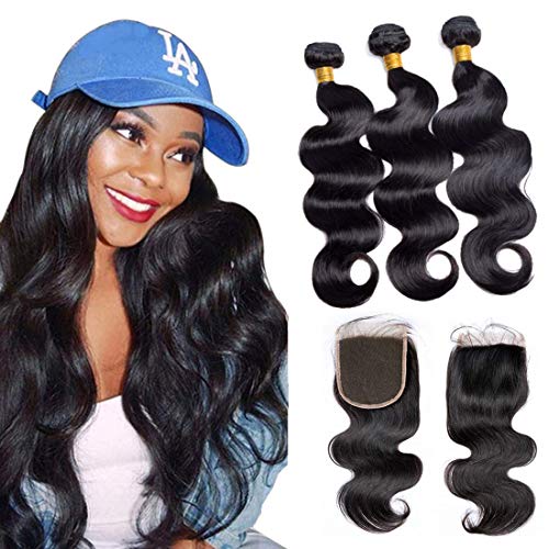 body wave human hair bundles with 5x5 lace frontal closure Free Part 5x5 closure with bundles pre plucked with baby hair natural balck 18 20 22 +16inch