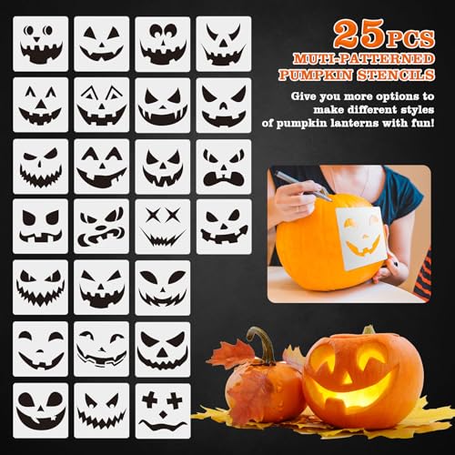 imarku Halloween Pumpkin Carving Kit Tools, 10 PCS Professional Carving Knife with Unique Storage Bag and 25 PCS Pumpkin Carving Stencils, Stainless Carving Set for Halloween Decor, Home Essentials — view 6