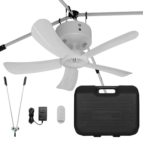 Canopy Breeze CBMax 8-Hour Run Time, Large 31" Rechargeable Ceiling Fan for Canopies, Gazebos, Pergolas, Workshops & More. Portable with Travel Case, Remote Control