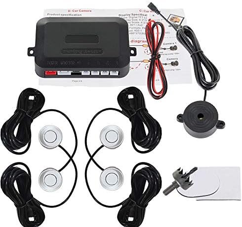 SINOVCLE Car Reverse Backup sensors Radar System Premium Quality 4 Parking Sensors Car Reverse Backup Radar System with Buzzer Beeps (Silver Color)