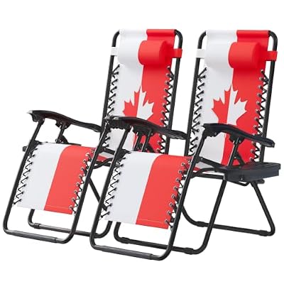OS MOTOR Zero Gravity Chairs, Portable Folding Reclining Lounge Chairs with Adjustable Pillow and Cup Holder for Outdoor, Patio, Camping, Garden, Poolside, Maple Leaf Inspired, 2 Pack
