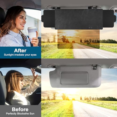Veharvim Sun Visor Extender for Car with 2 Side Extender, Upgraded UV400 Car Sun Visor Extension with PC Lens and Side Sunshade,Anti-Glare for Safe Driving,UV-Filtering/Protection - Thumbnail 2