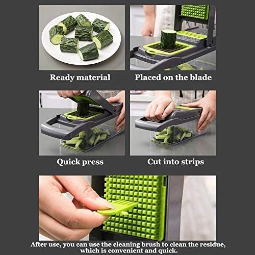 Vegetable Chopper, 12 in 1 Mandoline Slicer Food & Onion Chopper Cuber Cutter Onion Dicer, Veggie Slicer Manual for Garlic, Cabbage, Carrot, Potato, Tomato, Fruit, Salad (Green)