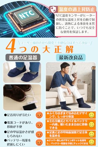 [Xinpeke] 電気スリッパ 【新開発＆日本製ヒーター】 足温器 コードレス 速暖 両面発熱 フットウォーマー バッテリー付き 防寒 柔らかい 軽量 洗える 足冷え対策 暖房器具 足元暖房 プレゼント